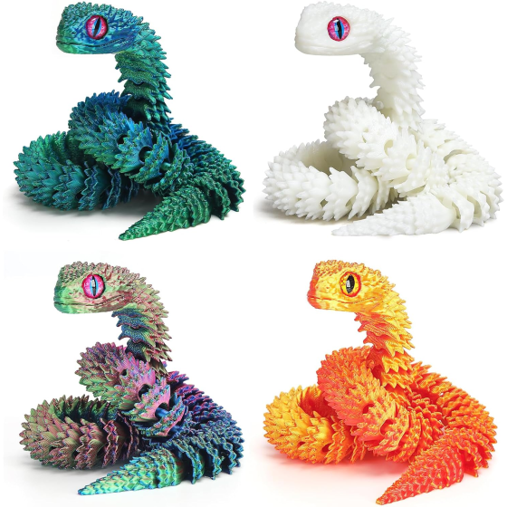 4 Pcs 12in 3D Printed Snake Toys, 3D Printed Animals, Flexible 3D Printed Snake Stuff, Decorative for Boys Kids Home Decor Christmas Fidget Toys Gifts Halloween Decorations