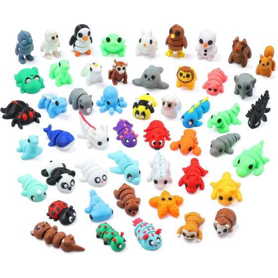 50 pcs Mini 3D Printed Animal Figurines, Flexible Articulated Fidget Toys, Cute Desk Decor, Party Favors, Goodie Bag Stuffers, Gifts for Kids Carnival Prizes Graduation Rewards (50pcs)