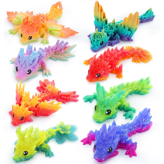 8 Pcs 3D Printed Dragon, 4.4" Colorful 3D Printed Flexible Articulated Dragon Fidget Toys for Home Office Desk Decor, Autism Stress Relief Fidget Toys for Kids & Adults Birthday Gift