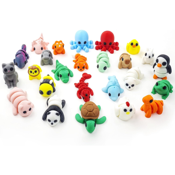 25 PCS Animals Figures, 3D Printed Animals Fidget Toys for Christmas, Fun Party Favors for Kids, Unique Birthday Gift, Classroom Rewards, Desk Pets Articulated Toy