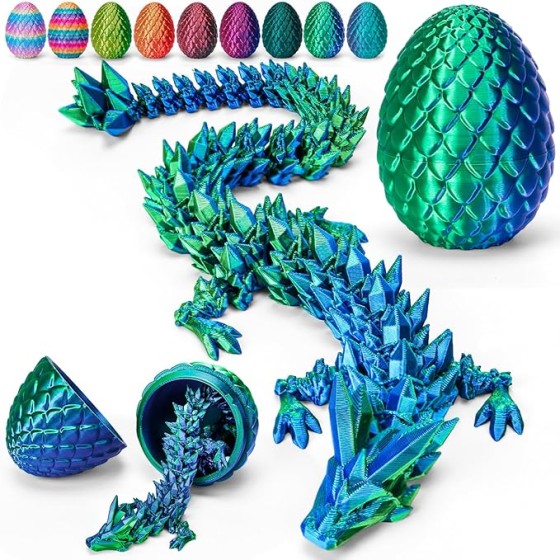 12" 3D Printed Dragon Egg, Cool 3D Printer Articulated Crystal Dragon Toy for Boys Kid Teen, Animals Fidget Toy Dinosaur Eggs for 5-7 4-6 8-12, Christmas Stocking Stuffers for Kids