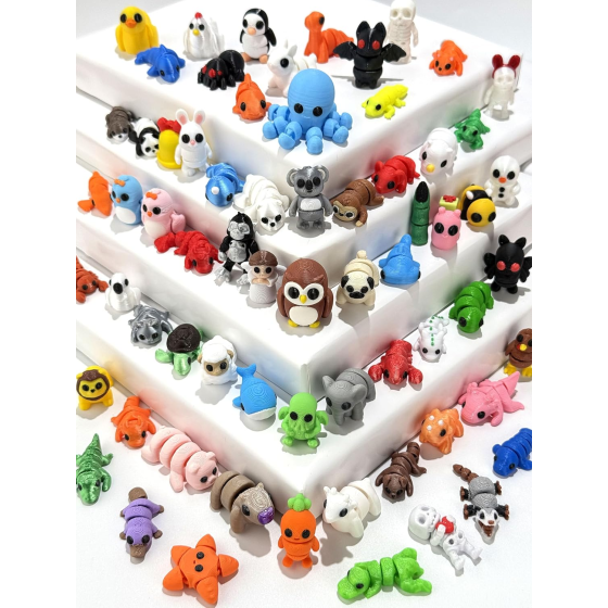 60Pcs Random 3D Printed Animals,Mystery Pack Articulated Figurines Fidget Toy,Gifts for Kids Graduation Rewards,Easter Egg Stuffers,Christmas Birthday Gifts